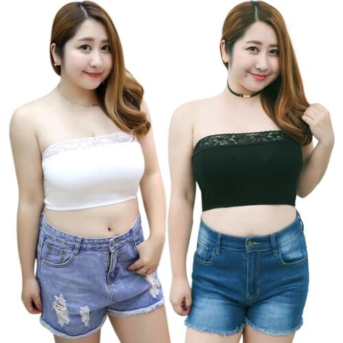 Women Summer Modal Tube Tops Lace Tops Solid Black White Tank Tops Plus Size Without Bra Pad Sexy Tops for Women