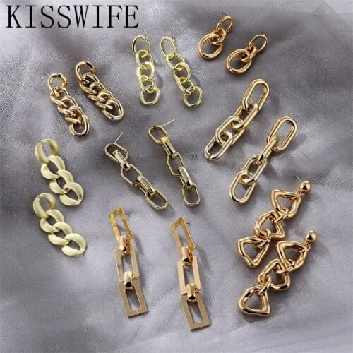 Vintage Irregular Gold Color Metal Twisted Geometric Drop Earrings Chain Earrings for Women Minimalist Style Female Fashion Jewe