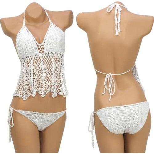 Women Sexy Hollow out Halter Crop Top Bra Low Waist Briefs Bikini Set Swimsuit G-String Bathing Suit Swimming Suit