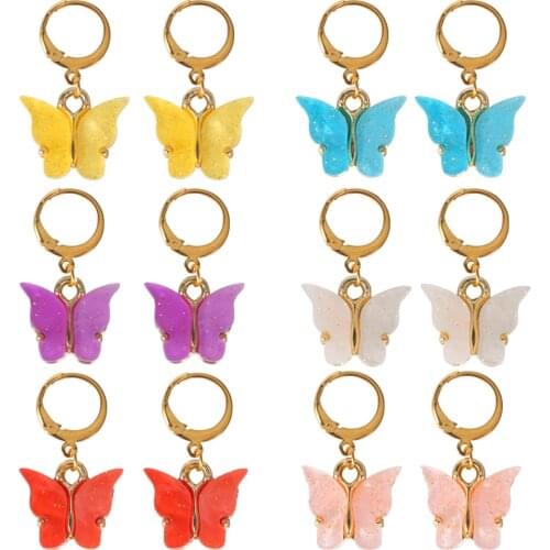 1 Pair of Multicolor Alloy Butterfly Earrings with Gold French Hooks Sweet Style Earring Jewelry for Party