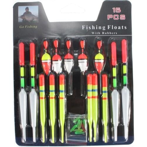 15pcs Fishing Lure Floats Pesca Bobbers Slip Drift Tube Indicator Assorted Sizes Fishing Gear Block Tube