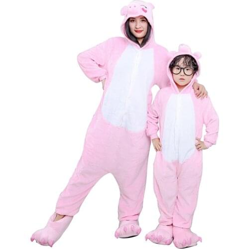 27kids Pink Pig Style Pajama Male Girl Onesie Animal Cosplay Winter Party Jumpsuit Parent-child Outfit Mother Daughter Clothes