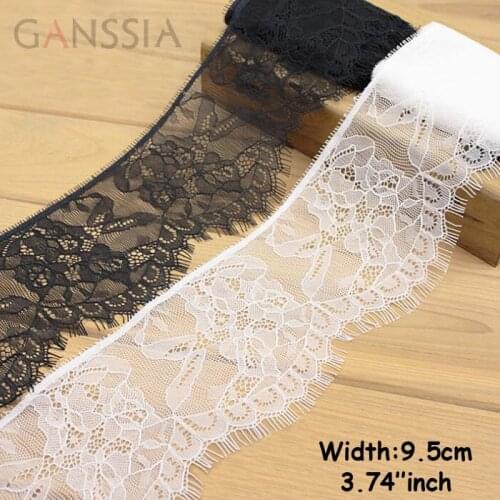 3yards/lot Width:9.5cm Ivory & Black eyelash lace, Sewing Trim lace for garment lace for diy, handmade Sewing garment (ss-495)