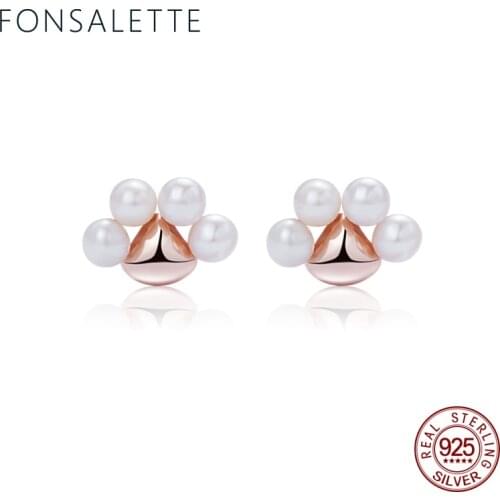 925 Sterling Silver Cat Footprints Pearl Earrings Small Dog Bear Footmark Stud Ears for Women Fashion Jewelry Christmas Giftzk40
