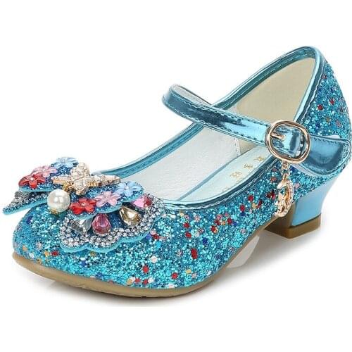 SKOEX Girls Princess Glitter Shoes Low Heel Childrens Mary Jane Flower Wedding Party Dress Shoes for Little Girls Big Kids
