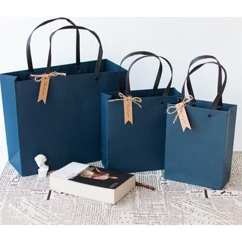 S/M/L Black Navy Simple Business Large Paper Tote Bag Multifunction Clothing Party Birthday Gift Rivet Packaging Box