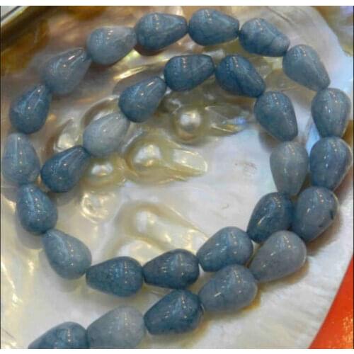 DROP-SHAPED 10X14MM BRAZILIAN AQUAMARINE GEMS LOOSE BEADS STRAND 15"AA