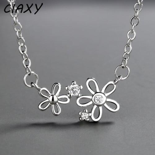 CIAXY 925 Sterling Silver Small Daisy Necklaces for Women Personality Sun Flower Clavicle Chain Choker Fashion Jewelry
