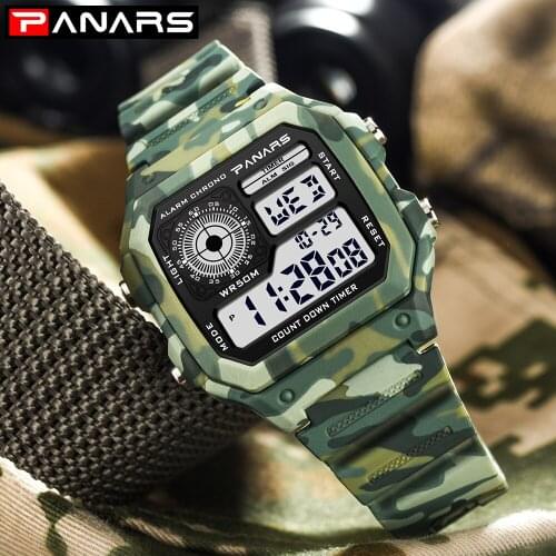 PANARS 2018 Watches Men Top Luxury LED Digital Mens Watch Sports G Style Shock Waterproof Vibrator Vintage Square Wrist Watches