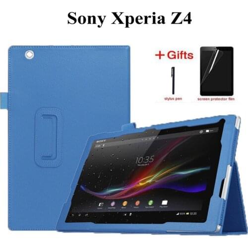 Litchi PU Leather Stand Case for Sony Xperia Z4 10.1 inch Tablet Flip PU Leather Stand Protective Funda Case+film+pen