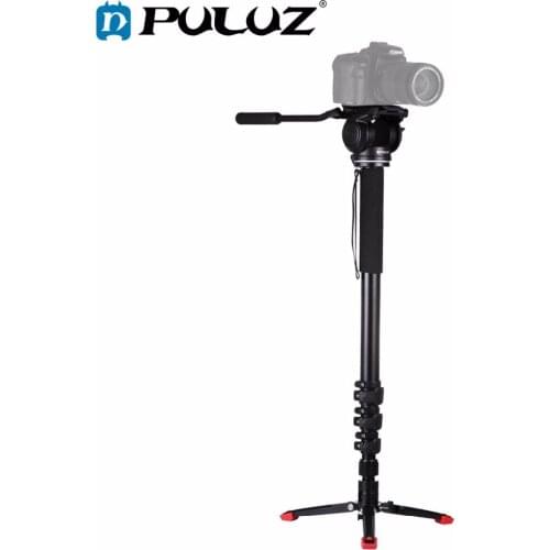 PULUZ Four-Section Telescoping Aluminum-magnesium Alloy Self-Standing Monopod + Fluid Head with Support Base Bracket