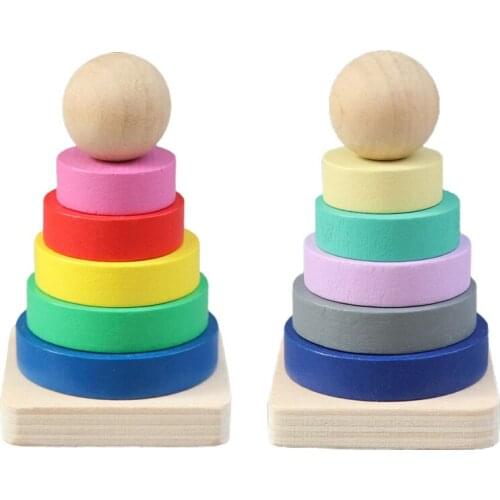Wooden for Boy Girl Multicolor Nice Gift Geometric Shape Stacking Game Early Educational Toys 1Set Tower Column Ring Toy