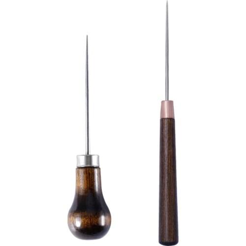 Wood Handle Drillable Awl Round Solid Tool for Leather Craft Awl Hand Stitching Taper Leathercraft Needle Tool Kit Sewing