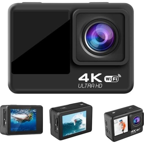 4K / 60Fps 2inch + 1.3inch Dual Screen Action Camera 170° Underwater Camera Helmet Go Sports Pro Vlog Camera