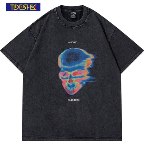 Gothic Phantom Skull Graphics T Shirt Summer Men Oversized Casual Male Top Tees Hip Hop Loose T Shirt Printed Washed T-shirts