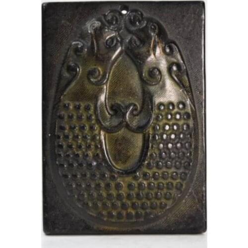 Hongshan culture archaize black iron meteorite sculpture double dragon fish pendant statue