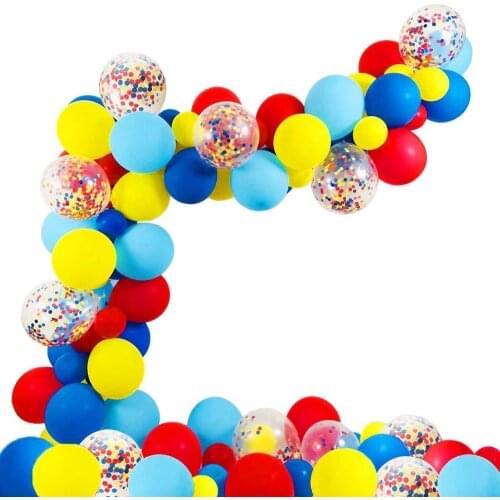 Carnival Circus Balloon Arch and Garland Kit Birthday Party Decoration 82 Pieces Red Blue Yellow Latex Balloon Confetti Balloon