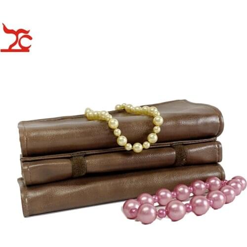 Brown PU Necklace Jewelry Storage Bag Portable Pendant RIng Earring Bracelet Collection Bag PU Leather Ring Stud Roll Bag