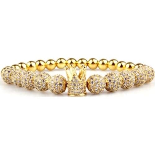 Crown micro pave Copper gold silver metal cz Cubic Zirconia rope adjustable Beads Bracelet Charm Braided Bangles ghjn3s
