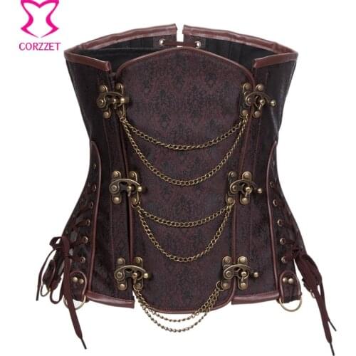 Waist Trainer Corset Steampunk Chain Couture Steel Boned Underbust Corsets And Bustiers Vintage Gothic Clothing Plus Size 6XL