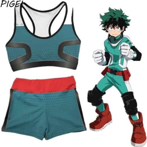 Anime My Hero Academia Costume Women Boku No Hero Academia Midoriya Izuku Cosplay Bra Shorts Set Sportswear Girls Gym Clothes