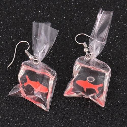 Creative Fish Earrings Fashion Koi Fish Goldfish Water Bag Dangle Earrings Cute Handmade Earrings Womens Jewelry Accessories