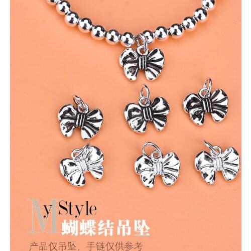 S925 Sterling Silver Thai silver pendant bow retro pendant girl jewelry accessories bracelet necklace DIY accessories