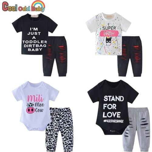 Summer Infant Baby Boys Girls Clothes Set Fashion Newborn Toddler Clothing Short Sleeve Letter Print Tops Pants Casual Outfits