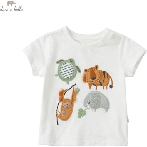 DB16890 dave bella summer baby boys casual cartoon print T-shirt children tops kids boy fashion tees