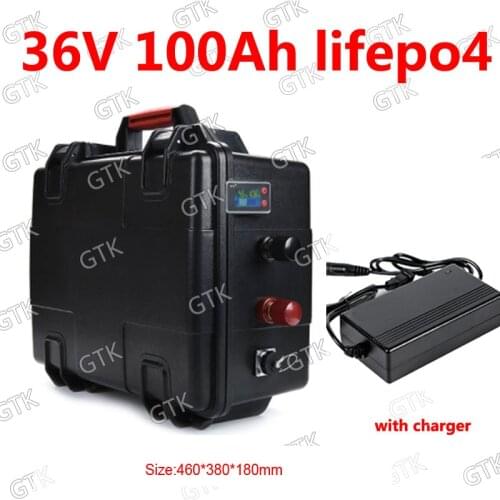 GTK 36V 100AH lifepo4 lithium chargeable battery for 1500w 2000w electric tricycle bicycle UPS bike scooter boat +10A Charger