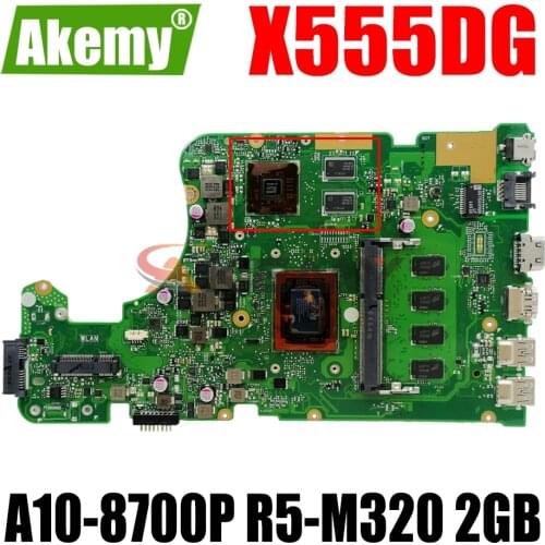 AKEMY X555DG Laptop Motherboard For ASUS X555D X555YI X555Y Original Mainboard 4G-RAM A10-8700P R5-M320 2GB