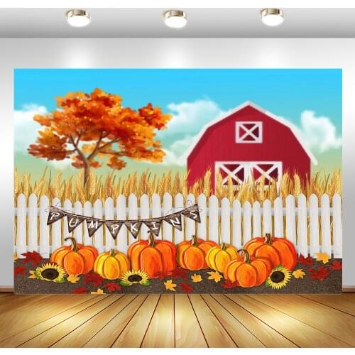 MOCSICKA Autumn Farm Theme Birthday Backdrop Pumpkin Red Kurutani Photography Backgrounds Sunflower Golden Rice Banner Backdrops