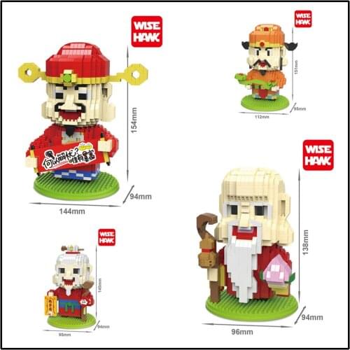 Wise Hawk Micro Mini Blocks 2603-2609 God of Wealth God of Luck God of Fame God of Longevity Literary Talent MarriageBricks Toys
