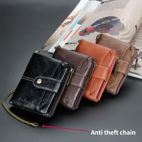 2021 Mens Short PU Leather Wallet European Retro Multi Card Position Chain Anti-theft Wallet Multifunctional Zipper Zero Wallet