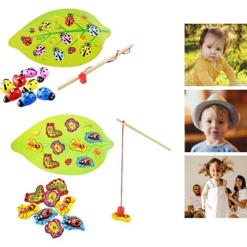Montessori Educational Material Fishing Toy Wooden Magnetic Fishing Game Catch Insects Toys for Toddler Kids