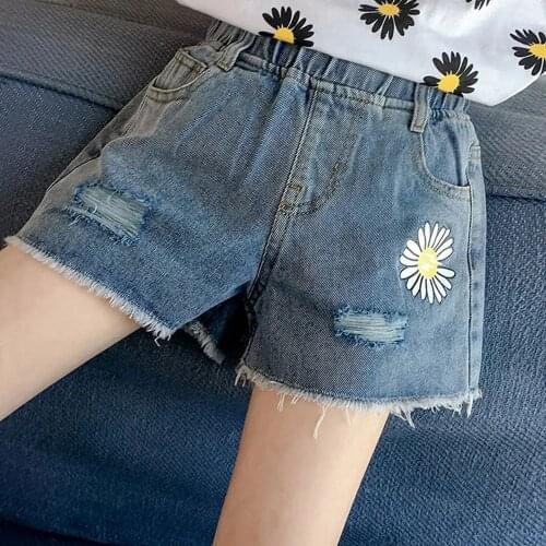 2-13 Years Teenager Girls Summer Denim Shorts Kids Fllower Pockets High Waist Short Jeans Pants Embroidery Short For Girls 6 8 9