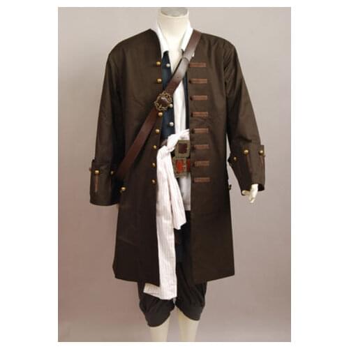 Pirates Captain Jack Cosplay Sparrow Costume jacket Coats party Halloween Carnival Cosplay Costume