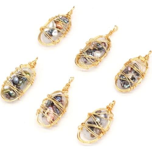 Natural Freshwater Pearl Pendant Copper Wire Winding Pearls Charms Pendant for Women Jewelry Making DIY Necklace Earring 20x40mm
