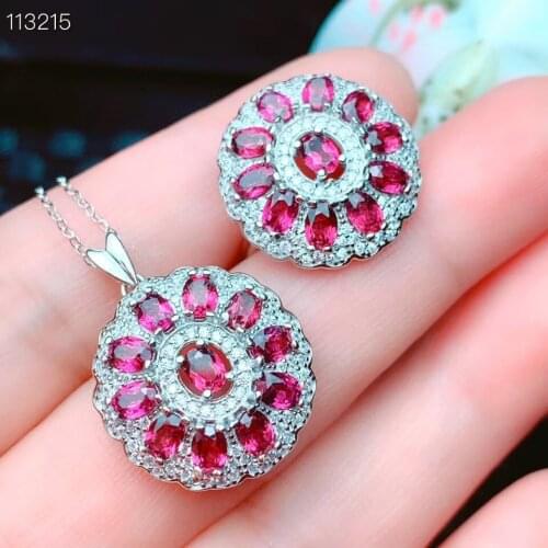 The Best Gift for Your loved Girl Natural real red garnet luxury style jewelry set 1pc ring 1pc Pandant 925 sterling silver