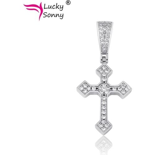 Lucky Sonny New Cross Necklace Real Plated Gold Necklace for Women Mens Pendant Necklaces Sacred Heart Mens Hip Hop Jewelry