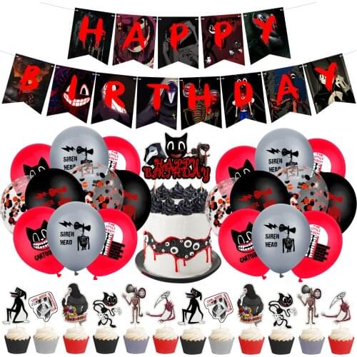 Scien Head Birthday Latex Balloons Banner Cake Topper Happy Birthday Shower Birthday Party Decor Hanging Bunting Kids Favors