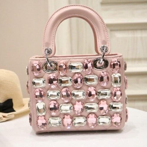 Elegant Ladies Crystal Handbag Diamonds Lattice Flowers Totes Small Bag Pu Leather Womens Box Crystal Shoulder Crossbody Bags