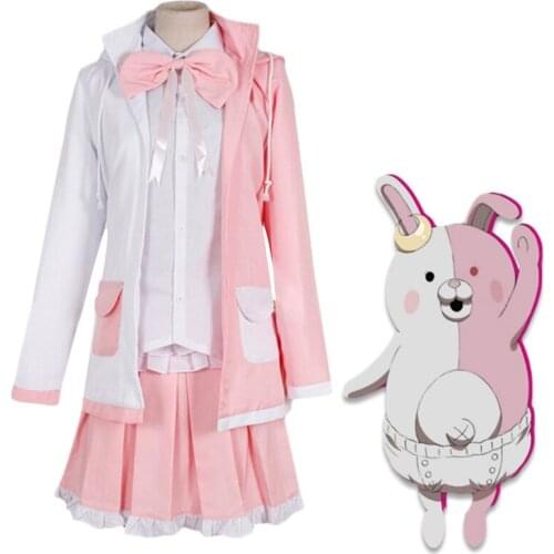Game Super Danganronpa 2 Monomi Cosplay Uniforms Coat Shirts Skirt Suits Girls Monomi Wigs Pink White Rabbit Costumes For Women