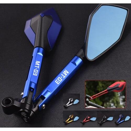MT03 Universal CNC Aluminum Motorcycle Handlebar Rear View Mirrors Blue Anti-glare Mirror For Yamaha MT03 MT-03 MT 03