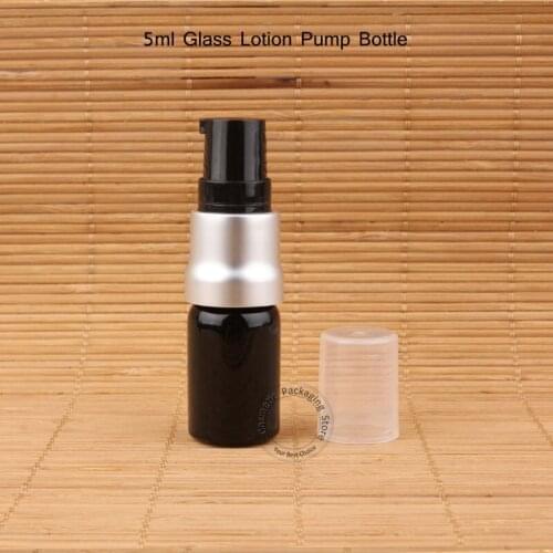 10PCS/Lot High Quality Glass Black 5ml Liquid Lotion Pump Mini Bottle Essential Oil Vial Women Makeup Refillable Packaging