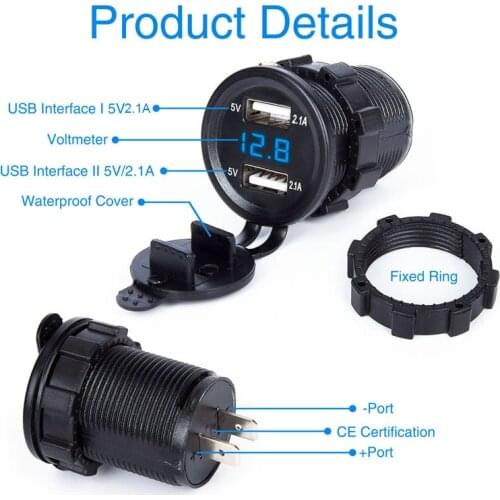 Car power socket Cigarette Lighter 12V/24V Fast Car Charger Socket Outlet QC 3.0 Dual USB 2USB Port Car Truck Boat Car Charger