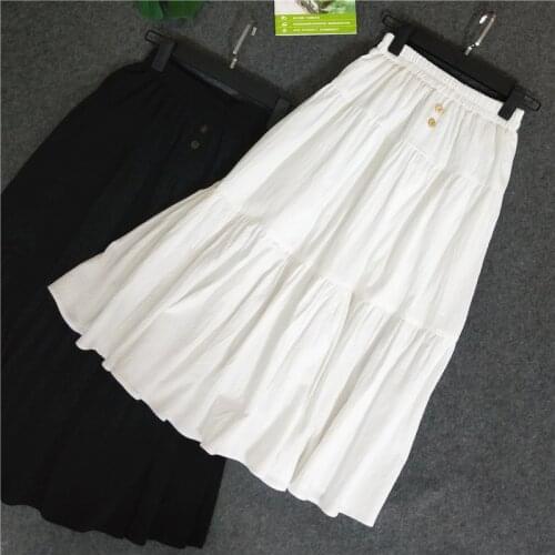 2020 New High Waist Summer White Cotton and Linen Long Saia Women A-Line Boho Skirt Faldas Jupe Femme