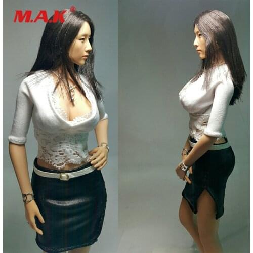 1/6 Sexy Female Soldier Deep V-neck Tight Shirt Split Leather Skirt PL10 for 12'' Large Bust Figure Body Customize In Stock