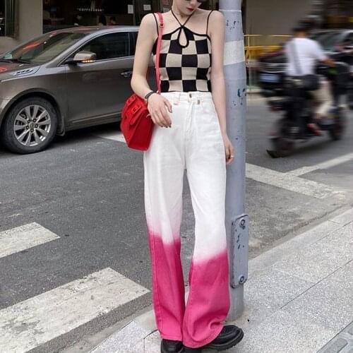 Autumn Women Tie-dye High-waist Wide-leg Jeans 2021 Fashion Harajuku Street Apparel Trousers Simple Retro Mom Mopping Pants Y2k