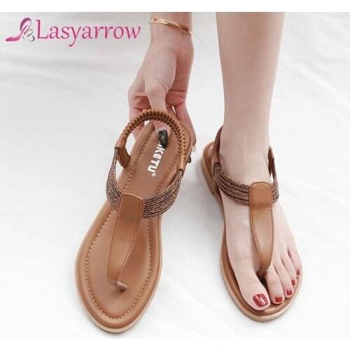 Lasyarrow 2021 Fashion Bohemian Beach Women Sandals Summer Style Peep Toe Shoes Flat Shoes Woman Chanclas de mujer Flip Flops